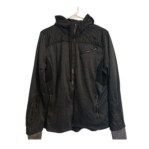 Mondetta Black Gray Hooded Zippered Jacket Comfy Cozy